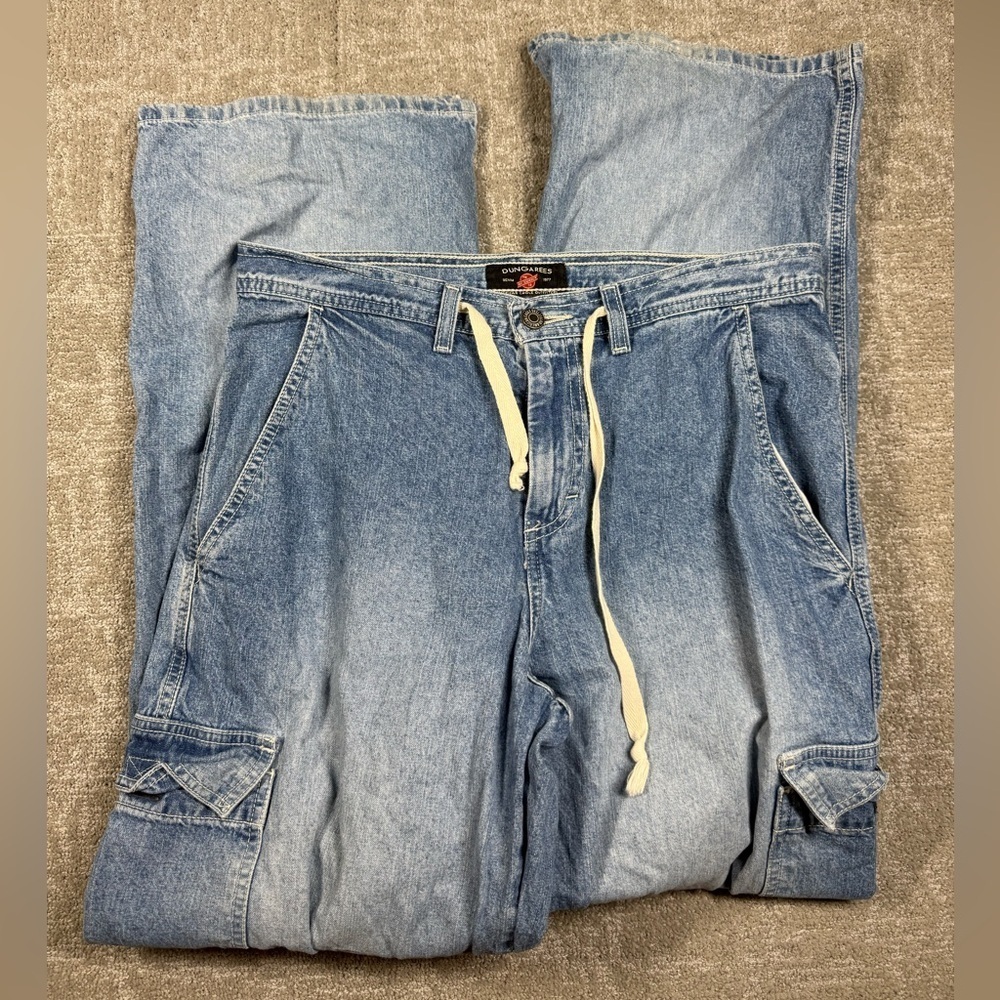 Vintage Y2K Dungarees American Eagle Waist Tie Cargo Straight Leg Jean Read Belo